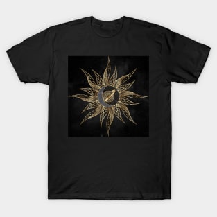 Modern Gold Sun Moon Planet Universe Mandala T-Shirt